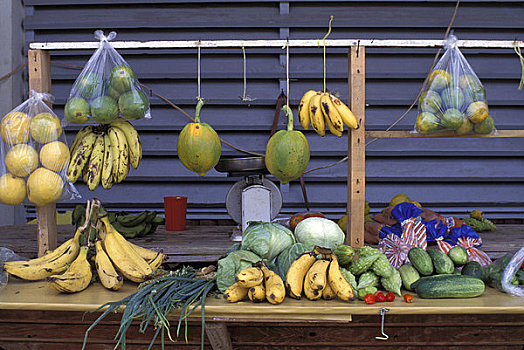 多巴哥岛,斯卡伯勒,市场一景,水果,农产品