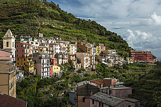 意大利,五渔村,马纳罗拉,风景,住房,陡峭,山坡