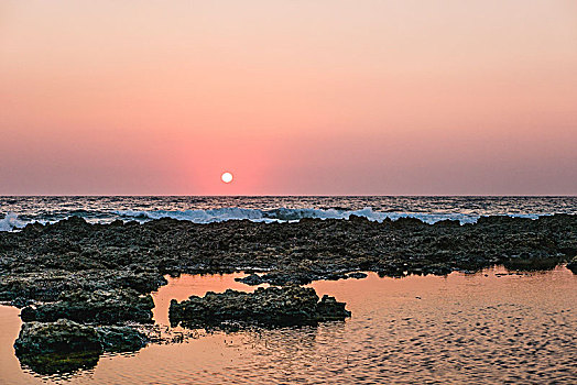 日落,海洋,海滩