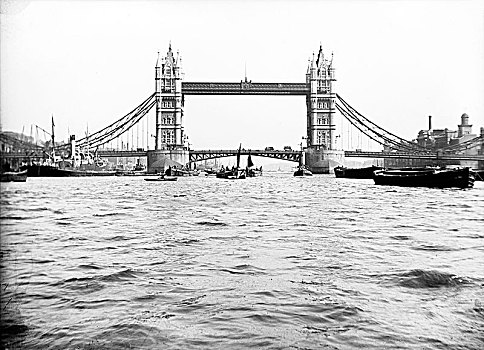 塔桥,驳船,潮水,伦敦,艺术家,未知