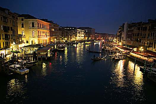 大运河,运河,夜晚,威尼斯,意大利,欧洲