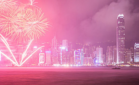 香港维多利亚港烟花汇演