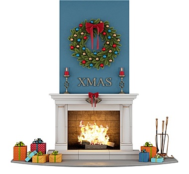 传统,壁炉,圣诞装饰