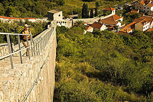 克罗地亚,达尔马提亚,马里,女性,游客,攀岩墙,15世纪,堡垒