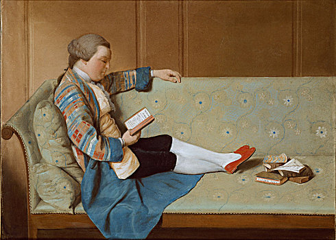 一个,男人,头像,倚靠,沙发,读,18世纪,艺术家