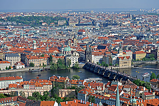 风景,上方,老,城镇,桥,世界遗产,布拉格,捷克共和国,欧洲