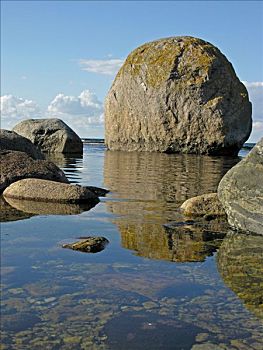 漂砾,大,石头,海岸,北方,岛屿,瑞典
