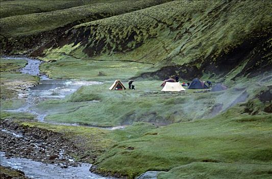 温泉,小,水池,浴,帐篷,草地,东南部,冰河,冰岛,欧洲
