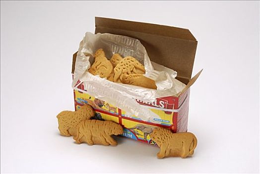 打开,盒子,动物,饼干