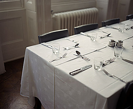 桌子,白色,布,银,餐具,午餐,英国,冬天,1998年