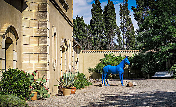 蓝色,马,雕塑,花园