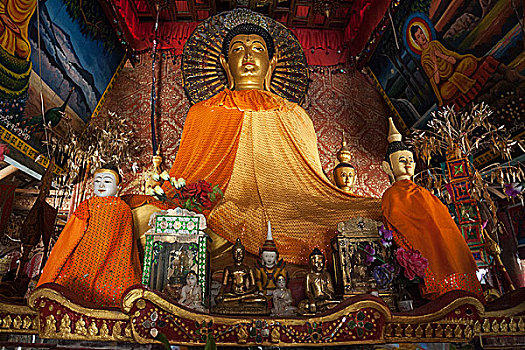 室内,佛教,寺院,靠近,钳,金三角,缅甸,亚洲