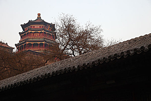 颐和园,排云殿,佛香阁,万寿山,日落,中国,北京,全景,风景,地标,传统