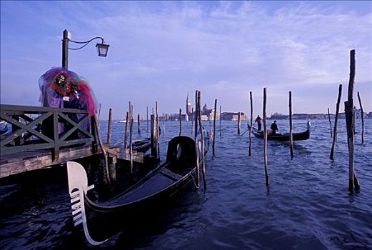 两个,面具,马焦雷湖,背景,狂欢,威尼斯,意大利