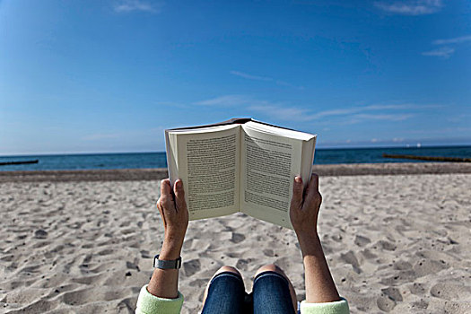 一个人,读,海滩,放松