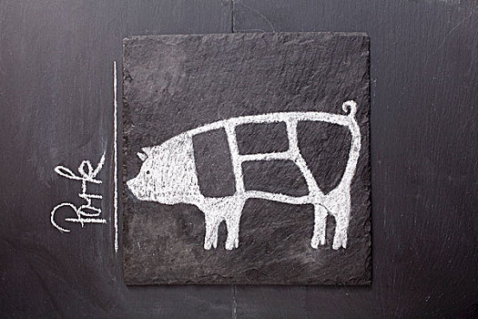 素描,猪,黑板