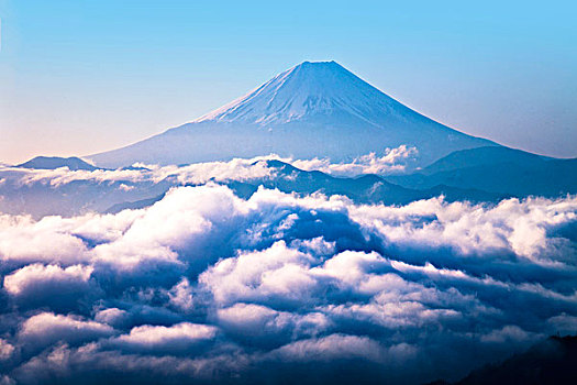 山,富士山,海洋,云