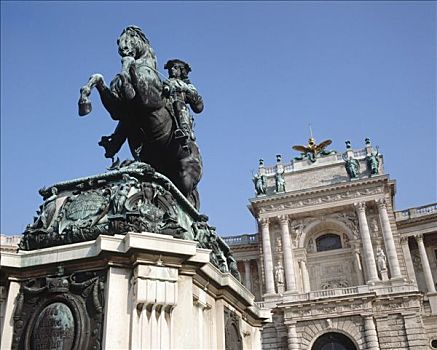 奥地利,维也纳,雕塑,王子,尤金,皱叶甘兰,英雄广场,正面,霍夫堡,宫殿