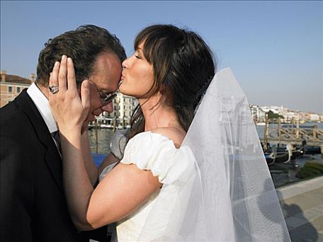新娘,吻,额头,大运河,威尼斯,意大利
