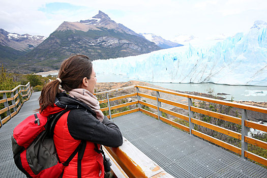 游客,站立,步行桥,正面,莫雷诺冰川