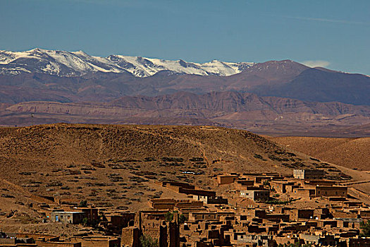 摩洛哥,沙漠,乡村,雪冠,阿特拉斯山地区,山脉