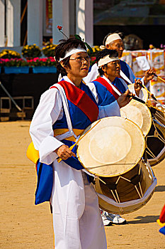 女人,演奏,传统,韩国人,桶