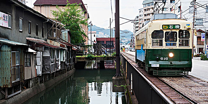 列车,旅行,旁侧,住房,运河,长崎,日本