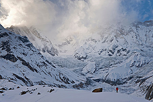 远足,雪,山景