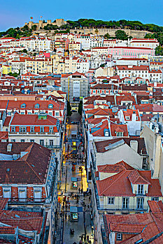 俯视,街道,阿尔法马区,里斯本,葡萄牙