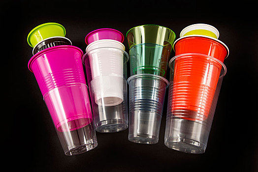 塑料杯,许多,不同,形状,彩色,一次性杯子,塑料制品,垃圾