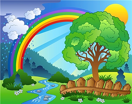 风景,彩虹,树