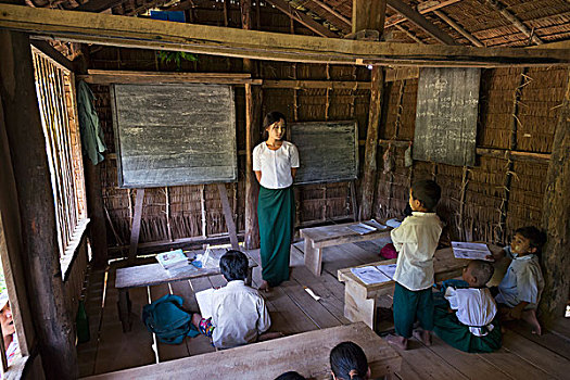 缅甸,分开,女性,教师,学童,乡村,学校
