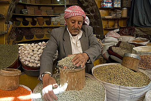 调味品,摊贩,老城,萨那,也门,七月,2007年
