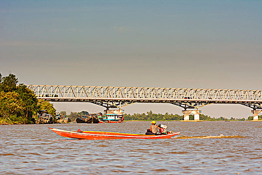 桥,河,道路,铁路桥,渔船,洗发水,岛屿,孟邦,缅甸