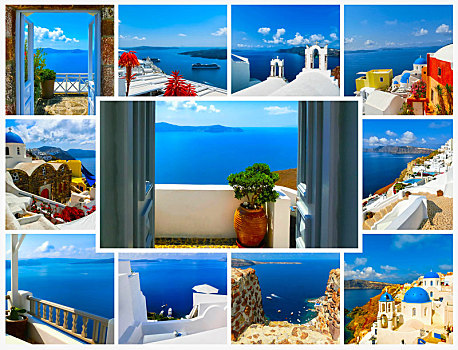 夏天,照片,锡拉岛,希腊
