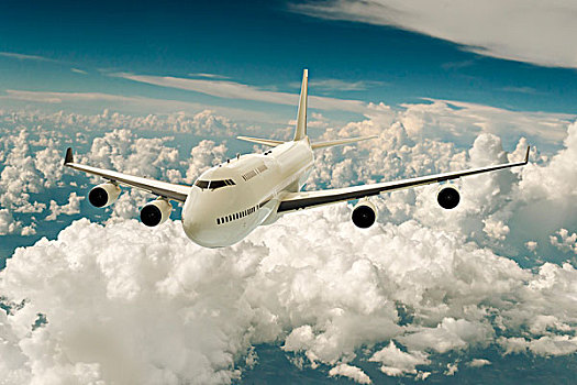 数码制图,波音747,飞行,上方,云