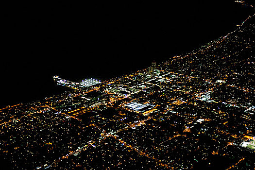 地区,飞行,上方,洛杉矶,夜晚,风景,圣莫尼卡码头,太平洋,海岸,公路,海岸线
