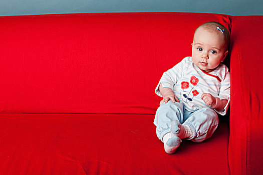 女婴,坐,红色,沙发,纳什维尔,田纳西,美国