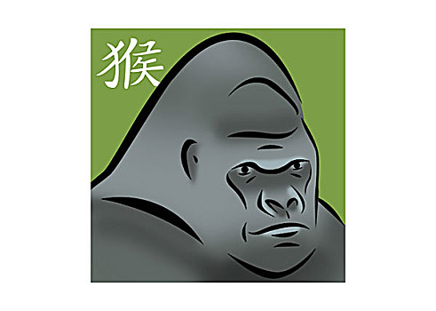 中国,黄道十二宫,黄道宫形,猴子,插画,大猩猩