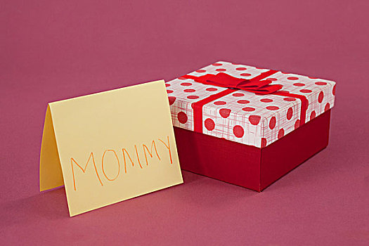 高兴,母亲节,卡,礼盒,粉色背景