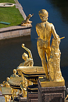 俄罗斯,圣彼得堡,彼得夏宫,大喷泉,喷泉