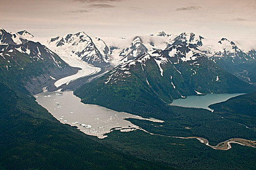 航拍,英里,冰河,湖,楚加奇国家森林,阿拉斯加,夏天