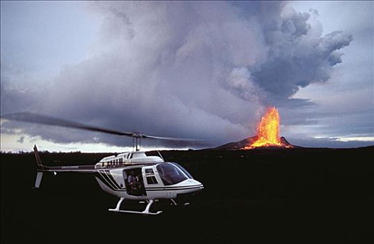 夏威夷,夏威夷大岛,基拉韦厄火山,喷发,直升飞机,前景