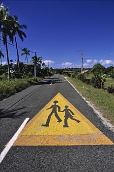 新加勒多尼亚,岛屿,路标,孩子,靠近,学校