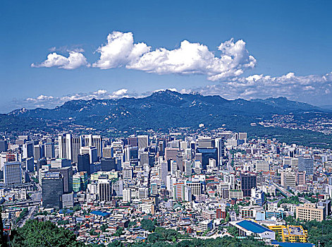 俯拍,城市,首尔,韩国
