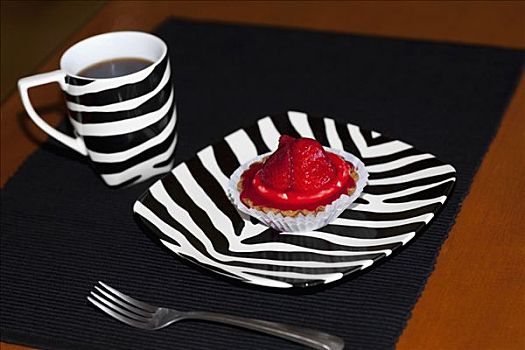 特写,草莓糕点,一杯咖啡