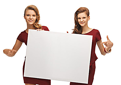 两个,少女,红色,服装,留白,广告板
