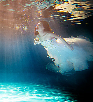 摄影,水下,女性,波纹,游泳,潜水,婚纱