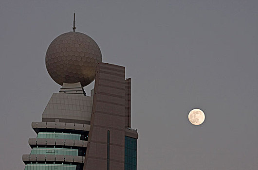 阿联酋,迪拜,月亮,上升,旁侧,建筑