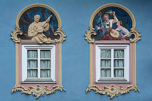装饰,框,窗户,壁画,浮雕,米滕瓦尔德,上巴伐利亚,德国,欧洲